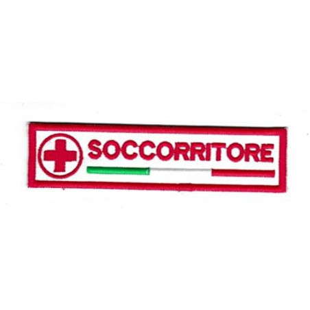 MAREL Patch Croce Rossa Italiana SOCCORITORE cm 12 x 3 Toppa con Vel Cro Ricamo -635